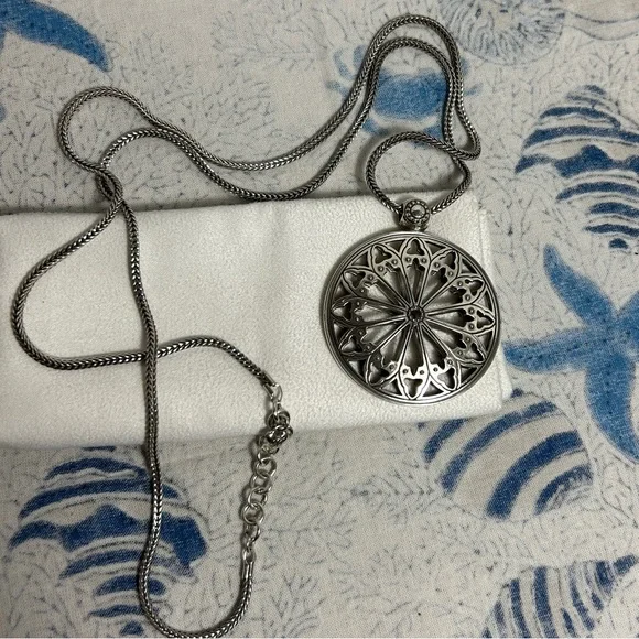 Brighton Capella Long Necklace Silver Plated 2"D Medallion Thick Chain